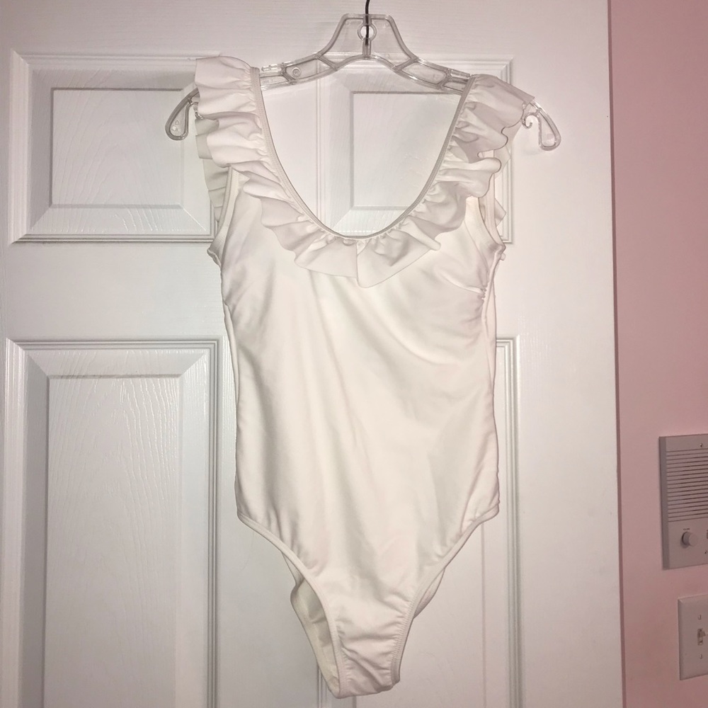 white ruffle one piece